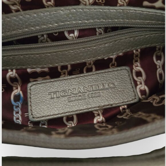 Tignanello Metallic Gray Pebbled Leather 3 Compartment Crossbody Bag - Picture 8 of 8